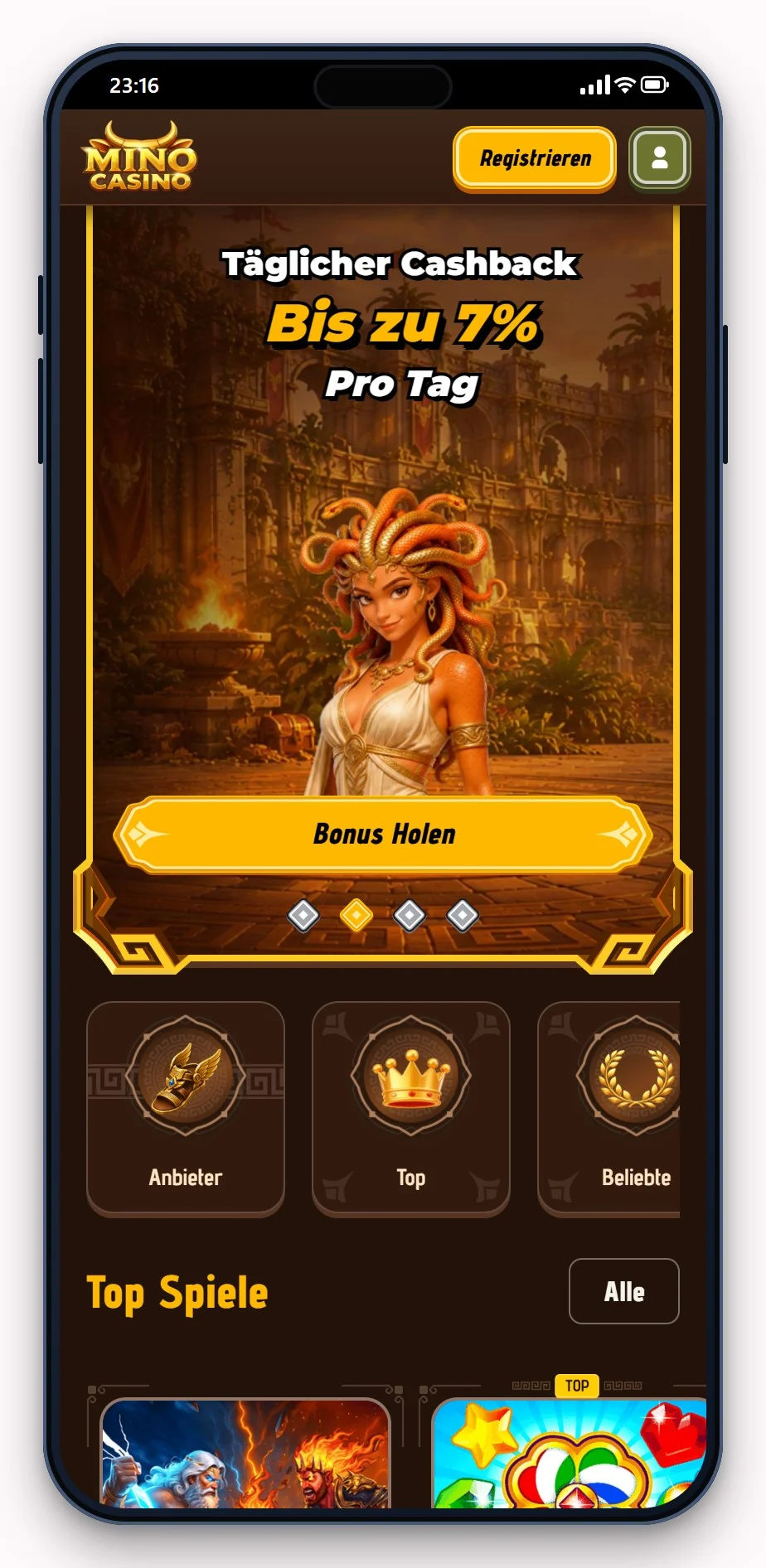 Neosurf Casinos: Mino Casino mobile Version, Lobby
