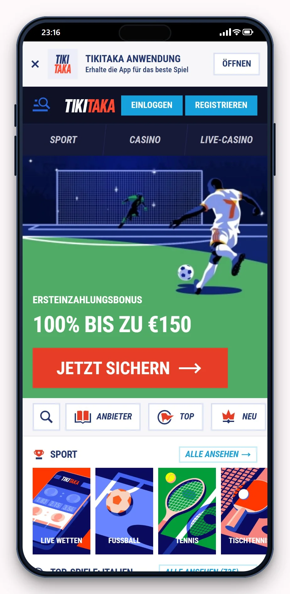 Casino Neosurf: TikiTaka mobile Version, Lobby