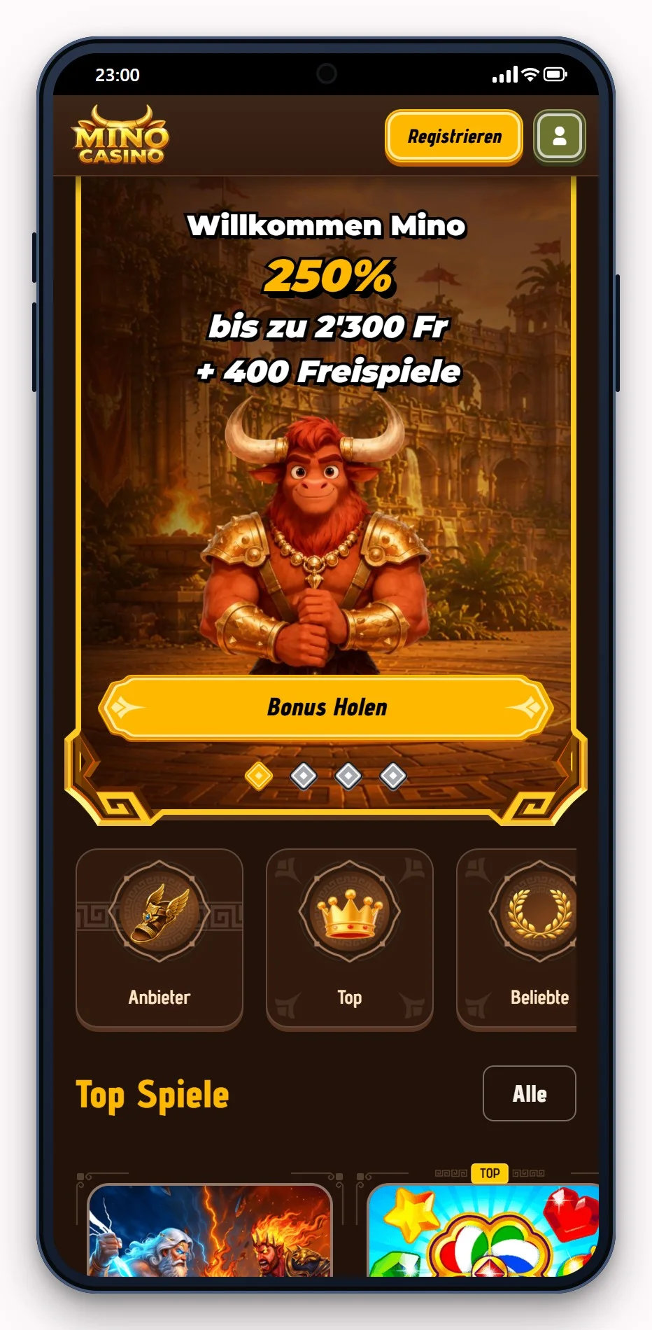 Neosurf Casino Schweiz: Mino Casino mobile Version, Lobby