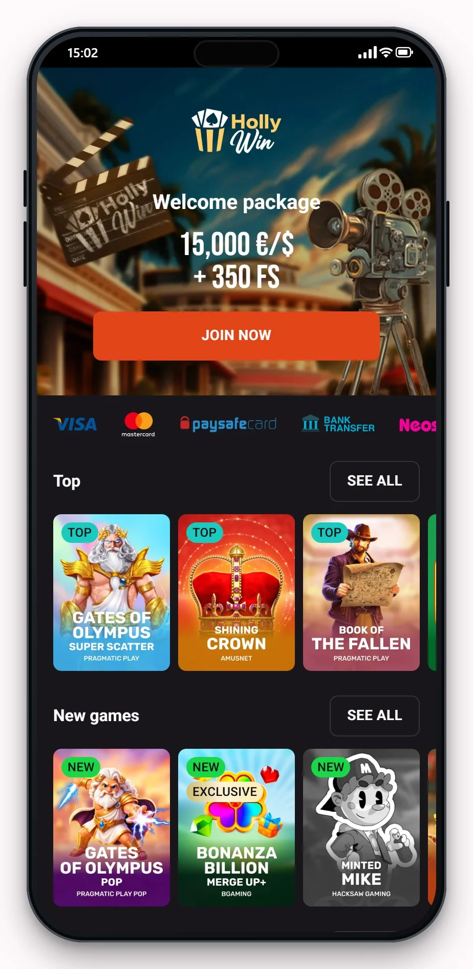 neosurf casino cz: Hollywin mobilní verze, lobby