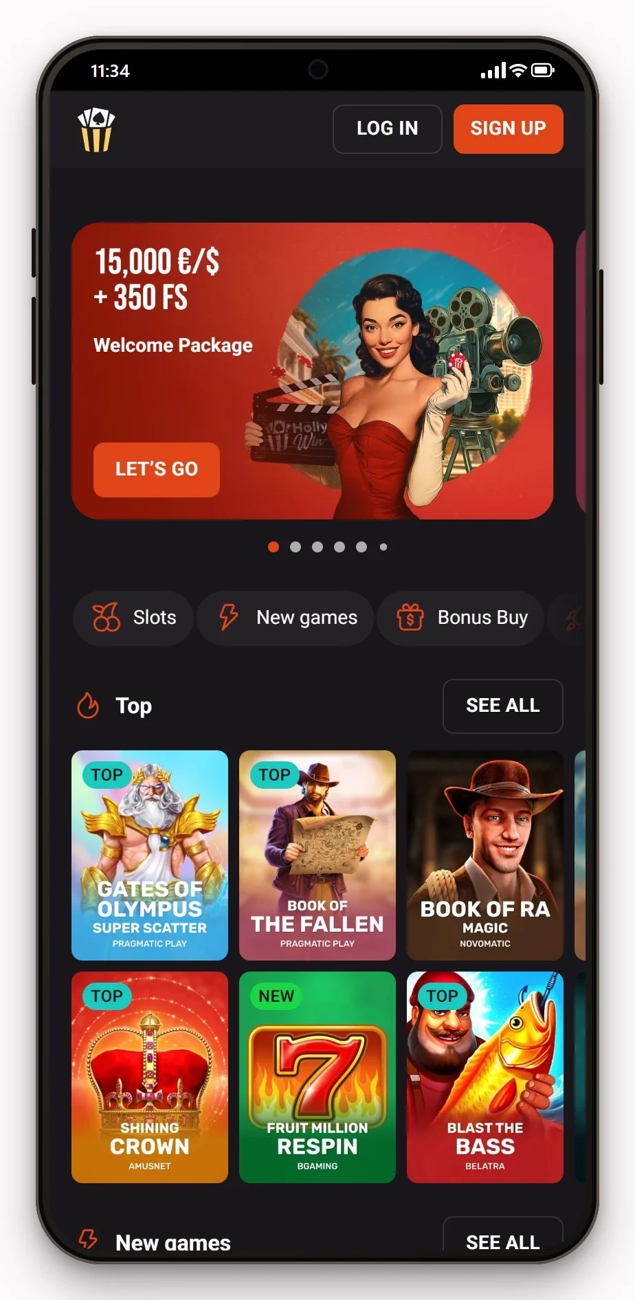 neosurf casino: Hollywin versione mobile, la lobby