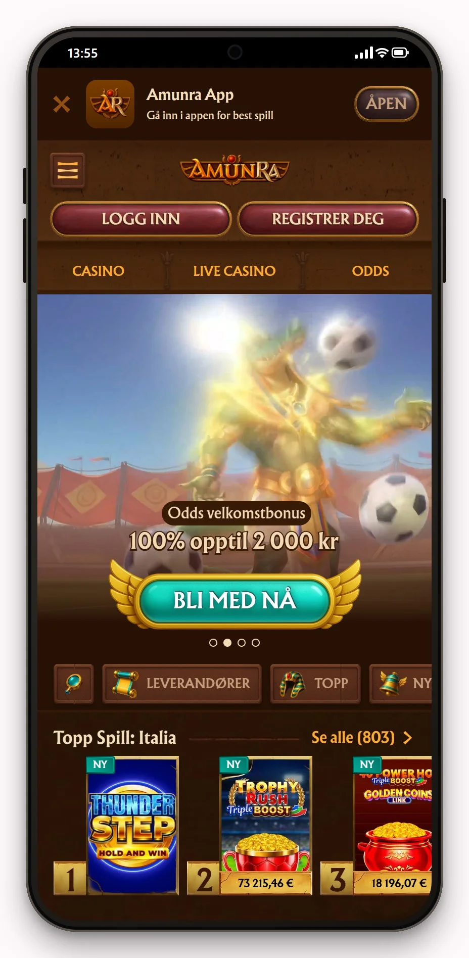 Neosurf casino Norge: AmunRa mobilversjon, lobbyen