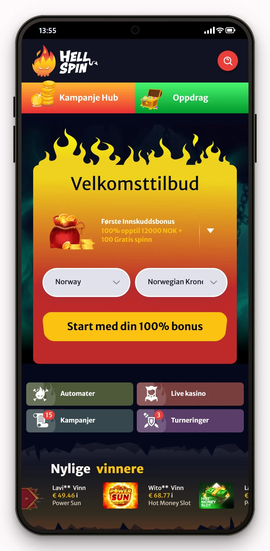 Neosurf online casino: HellSpin på mobilen
