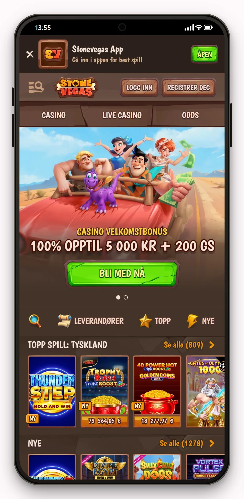 Neosurf casinoer: StoneVegas mobilversjon, lobbyen