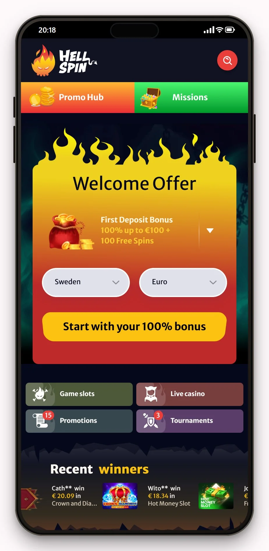 neosurf casino: HellSpin mobilversion, lobbyn